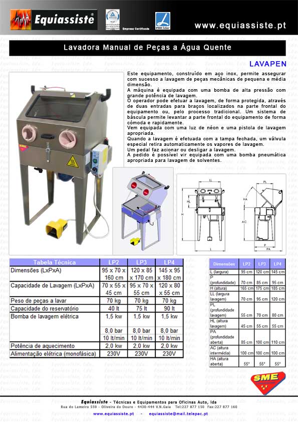 SME - Lavadora por jato de água a alta pressão água quente para lavagem de peças