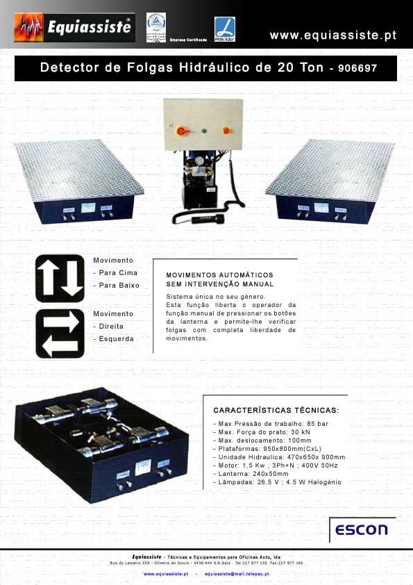 Detector de Folgas Hidráulico para veículos Automóveis Pesados