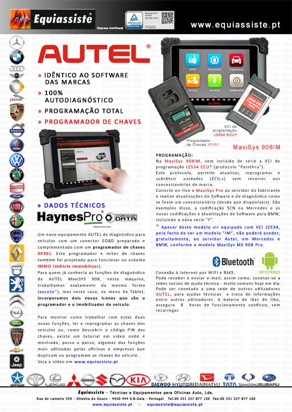 Autel Portugal Maxisys 908IM - Autodiagnostico J2534 e Programação de Chaves