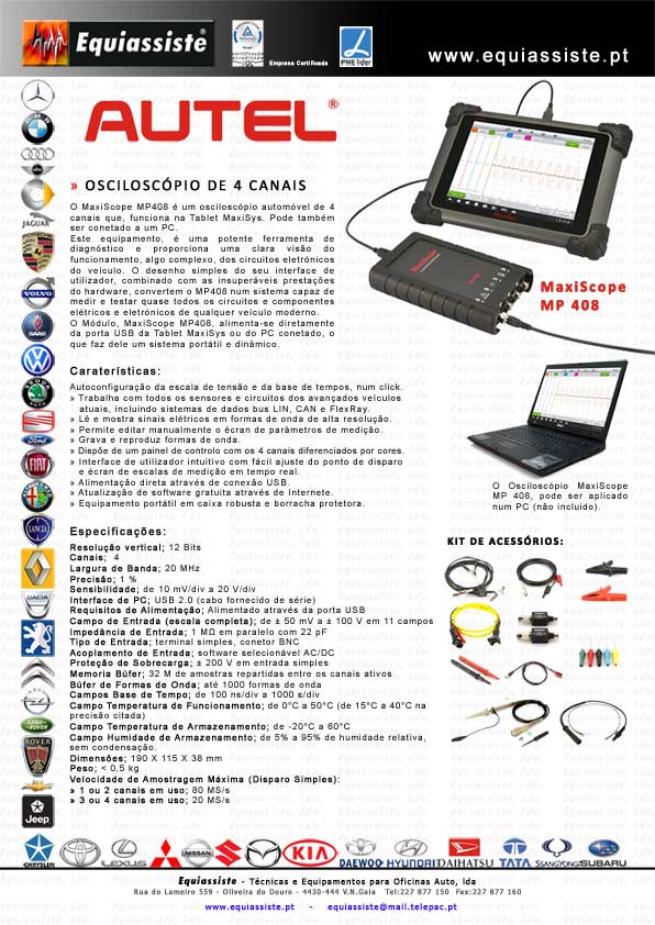 Autel Portugal - Equipamento de Autodiagnóstico Maxiscope MP 408 osciloscopio de 4 canais