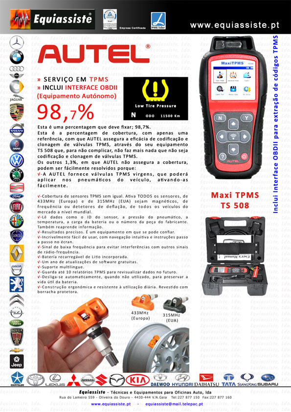 Autel Portugal - Equipamento para serviço em TPMS Maxi TPMS TS 508