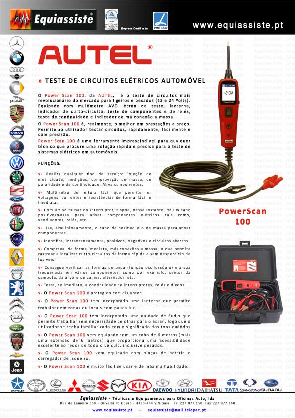 Autel Portugal - Teste de circuitos elétricos automóvel Powerscan PS100