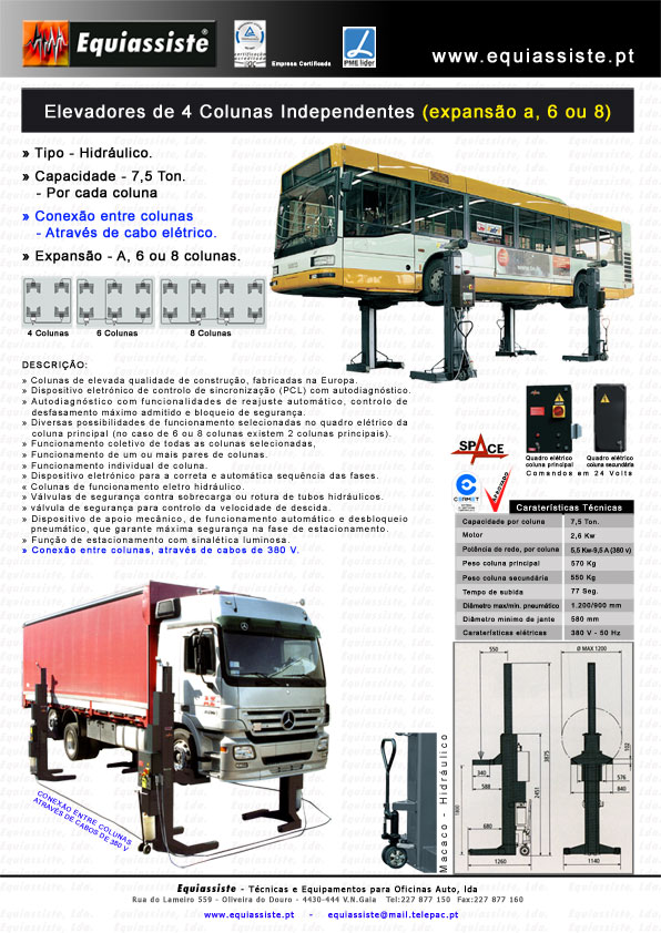 Elevadores para veiculos pesados de colunas independentes 4 quatro 6 seis ou 8 oito com cabos elétricos ou sem cabos - wireless