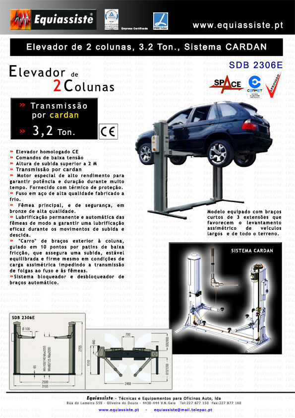 elevadores automoveis de 2 duas colunas cardan