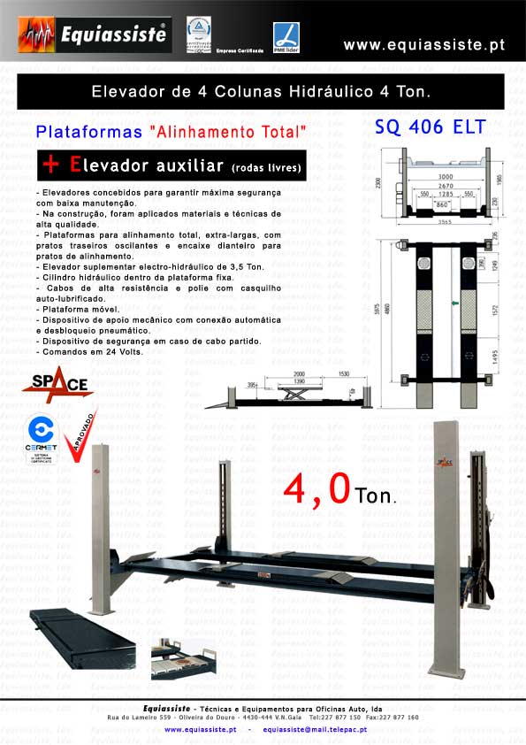 Elevador de 4 quatro colunas plataformas alinhamento total e elevador auxiliar 4 Ton