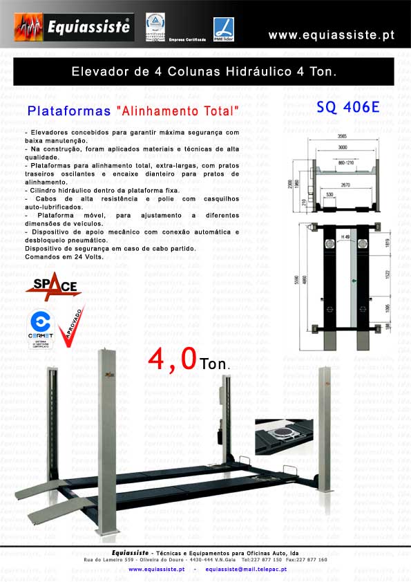 Elevador de 4 quatro colunas plataformas alinhamento total 4 Ton