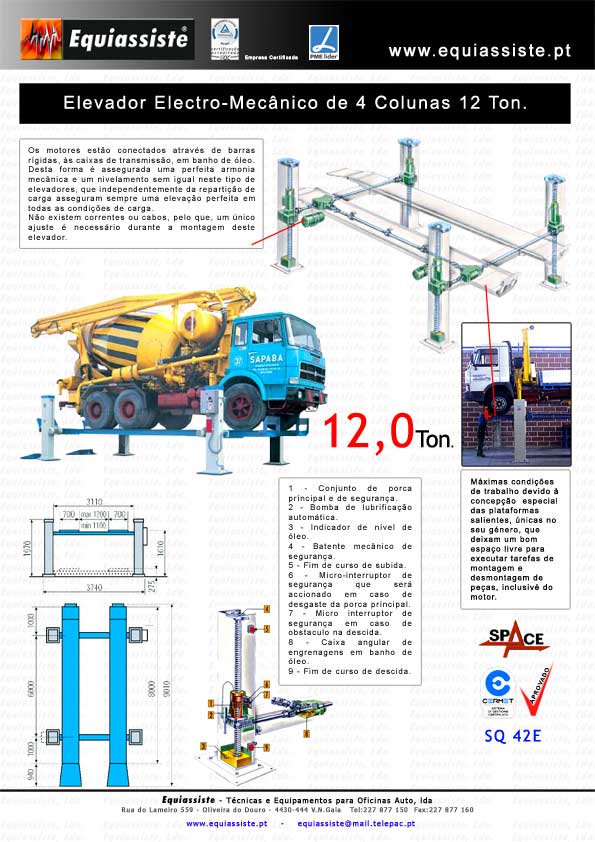 Elevador de 4 quatro colunas plataformas lisas 12 Ton