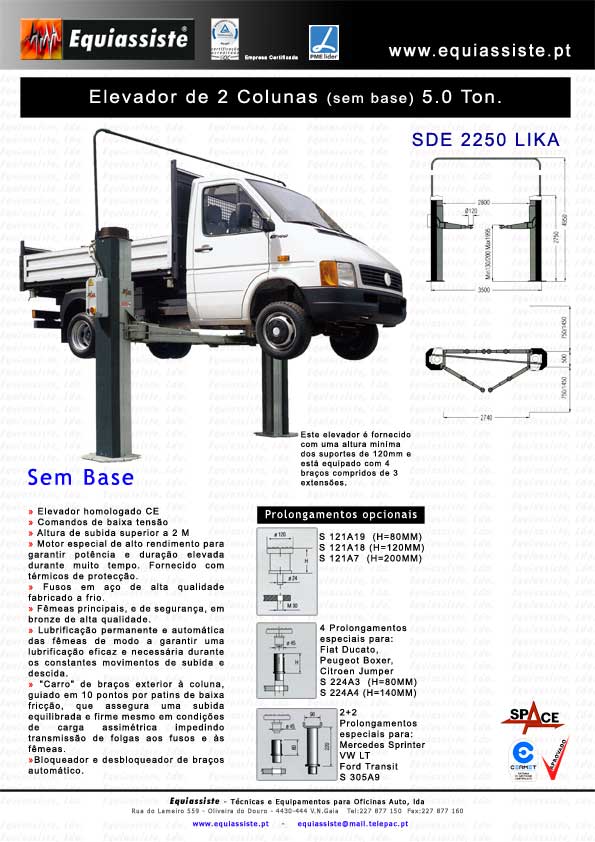 Elevador de 2 duas colunas eletro-mecânico de 5,0 Ton