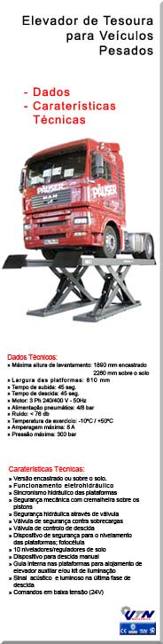 Elevadores de tesoura para veículos pesados dados técnicos
