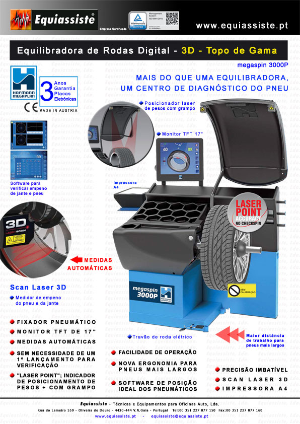 Hofmann Portugal megaspin 3000p maquina de equilibrar rodas veiculos ligeiros automatica aperto pneumatico topo de gama