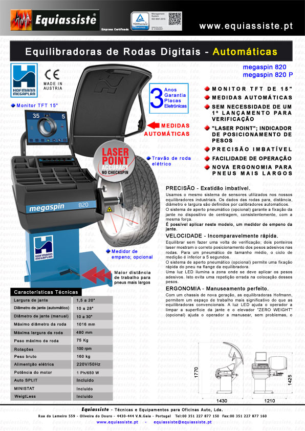Hofmann Portugal megaspin 820 e 820p maquina de equilibrar rodas veiculos ligeiros automatica