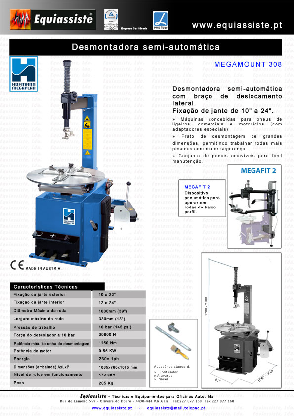 Hofmann - Desmontadora montadora de rodas para ligeiros semi automatica Megamount 308