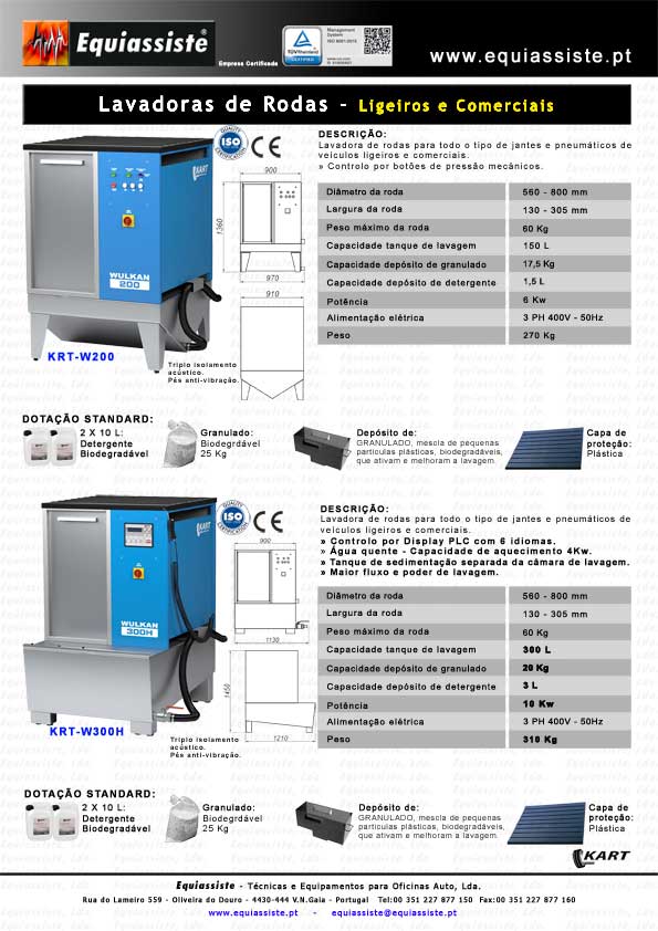 KART – Máquinas para lavar rodas pneumaticos de automoveis ligeiros e pesados detergente e granulado