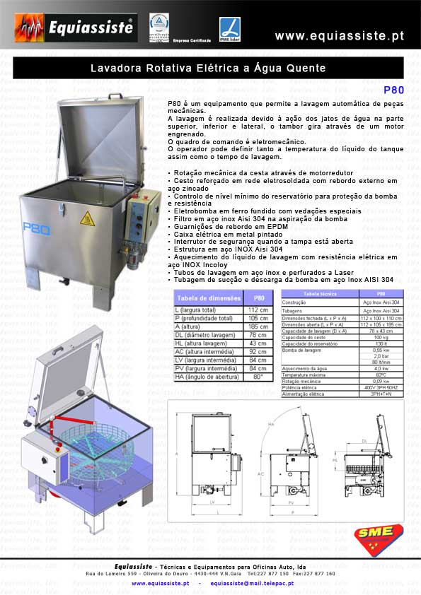 SME - Lavadoras de peças rotativas a água quente detergentes e acessórios