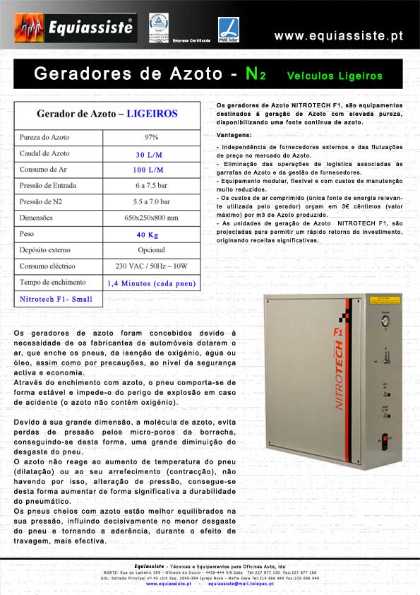 Enchimento geradores de Azoto N2 para pneus Veiculos Ligeiros Pesados e Pesados de Grande Caudal em pneus