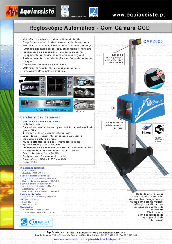 Capelec - Regloscópio Automático com Câmara CCD para Análise de Faróis em Automóveis