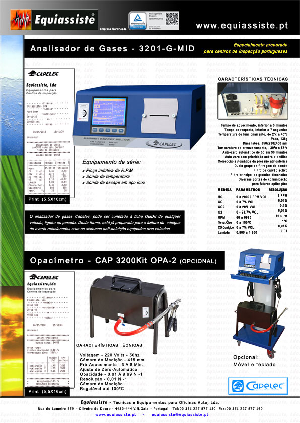 Capelec analisador de gases e opacimetro para oficinas de automóveis