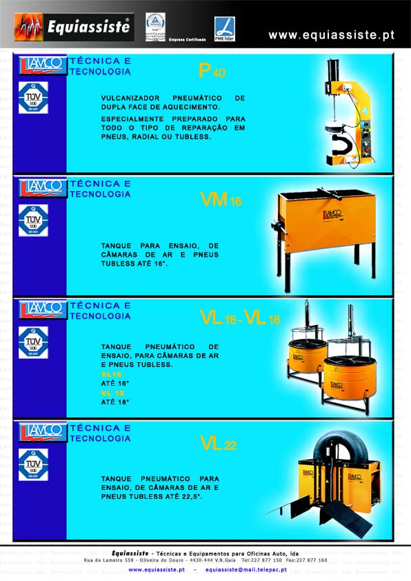 Equipamentos para teste e reparação de pneus