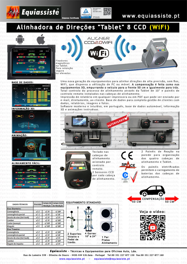 Alinhadora de direções de 8 sensores CCD comando por Tablet  sem fios WiFi