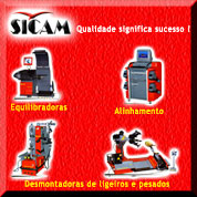 Sicam - Equipamentos para pneus. Alinhadora de direções, equilibradoras de rodas, desmontadoras montadoras de rodas ligeiros e pesados. Máquinas de desmontar pneus de pesados e industriais. Equilibradoras de pneus runflat e desmontadores para pneus RFT