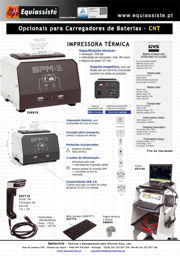 Impressora para carregador estabilizador de corrente de bateria