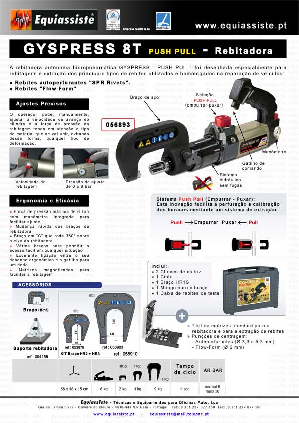 Gys Rebitadora Pneumática 8T Push Pull Puxar Empurrar para Carroçaria Auto