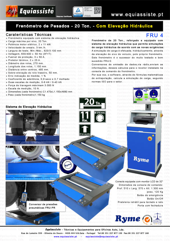 Frenómetro de pesados com elevação hidráulica