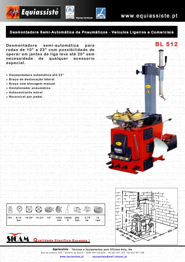 Sicam - Desmontadora montadora para pneus de ligeiros e comerciais semi automática