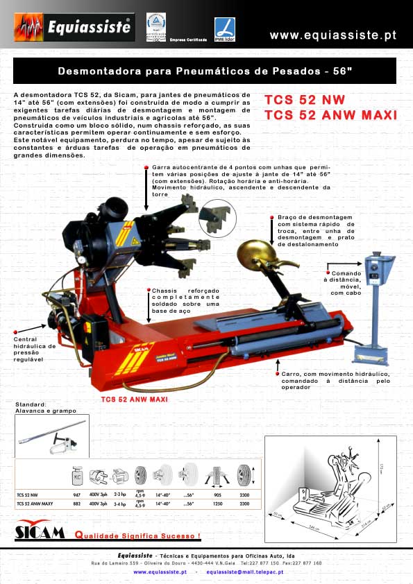 Sicam - Desmontadora montadora de pneumáticos de pneus de pesados ou industriais até 40" ou com acessórios até 56"