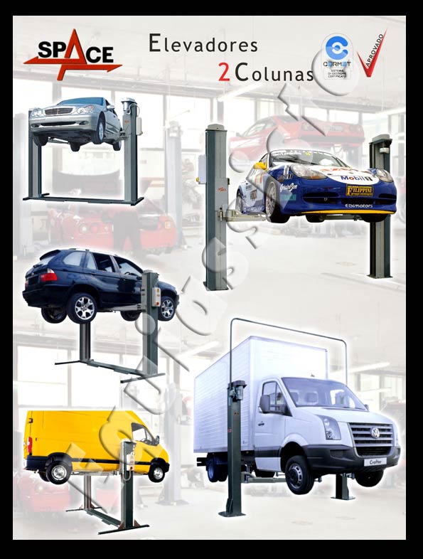 Elevadores para automóveis Space 2 colunas 4 colunas tesoura pranchas tesoura alinhamento total e pranchas lisas motas e elevadores especiais para automóveis