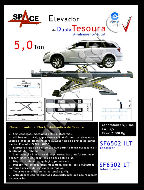 Elevadores para automóveis de dupla tesoura alinhamento total