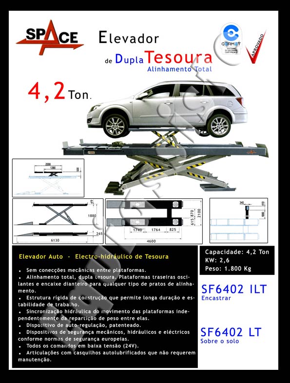 Elevadores para automóveis de dupla tesoura alinhamento total