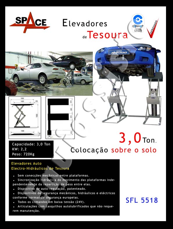 Elevador para automóveis ligeiros e comerciais de tesoura