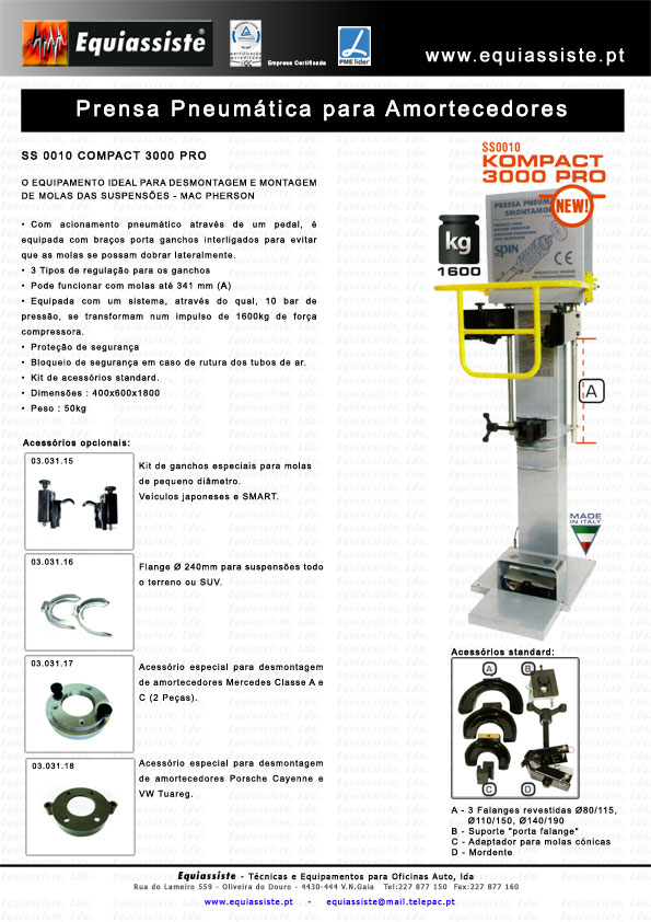 Prensa pneumática para substituição de amortecedores com segurança CE