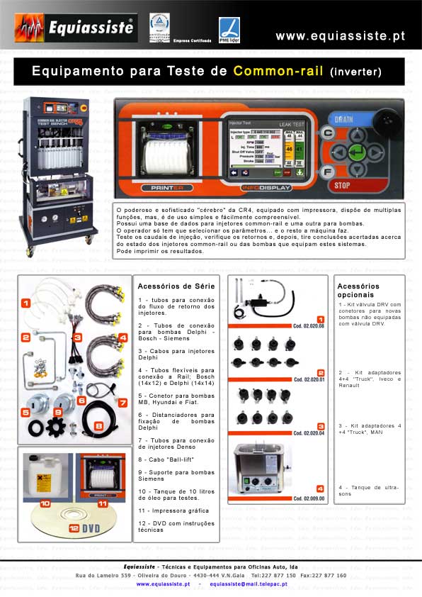 Equipamento para teste e reparação de bombas e injectores Common-rail