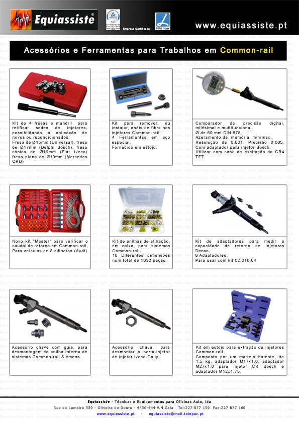 Acessórios para teste e reparação de bombas e injectores Common-rail