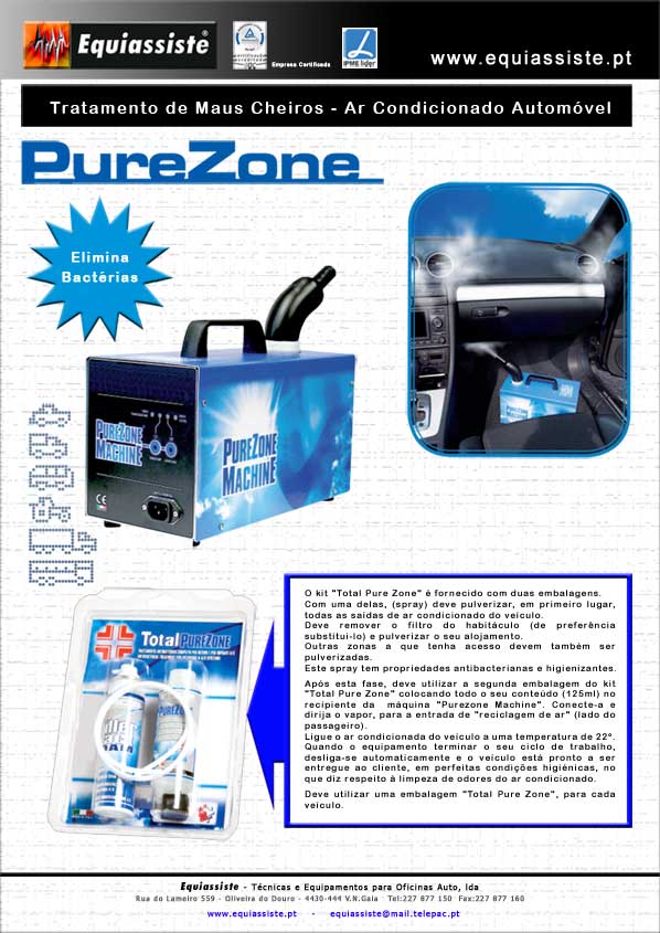 Purezone tratamento de maus cheiros no circuito de ar condicionado automovel veiculos ligeiros hibridos comerciais autocarros e pesados